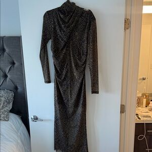 All Saints Black and Brown Mesh, Animal Print Long Sleeve Dress